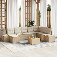 Set di Divani da Giardino da 9 Pezzi con Cuscini Beige Rattan Poliestere
