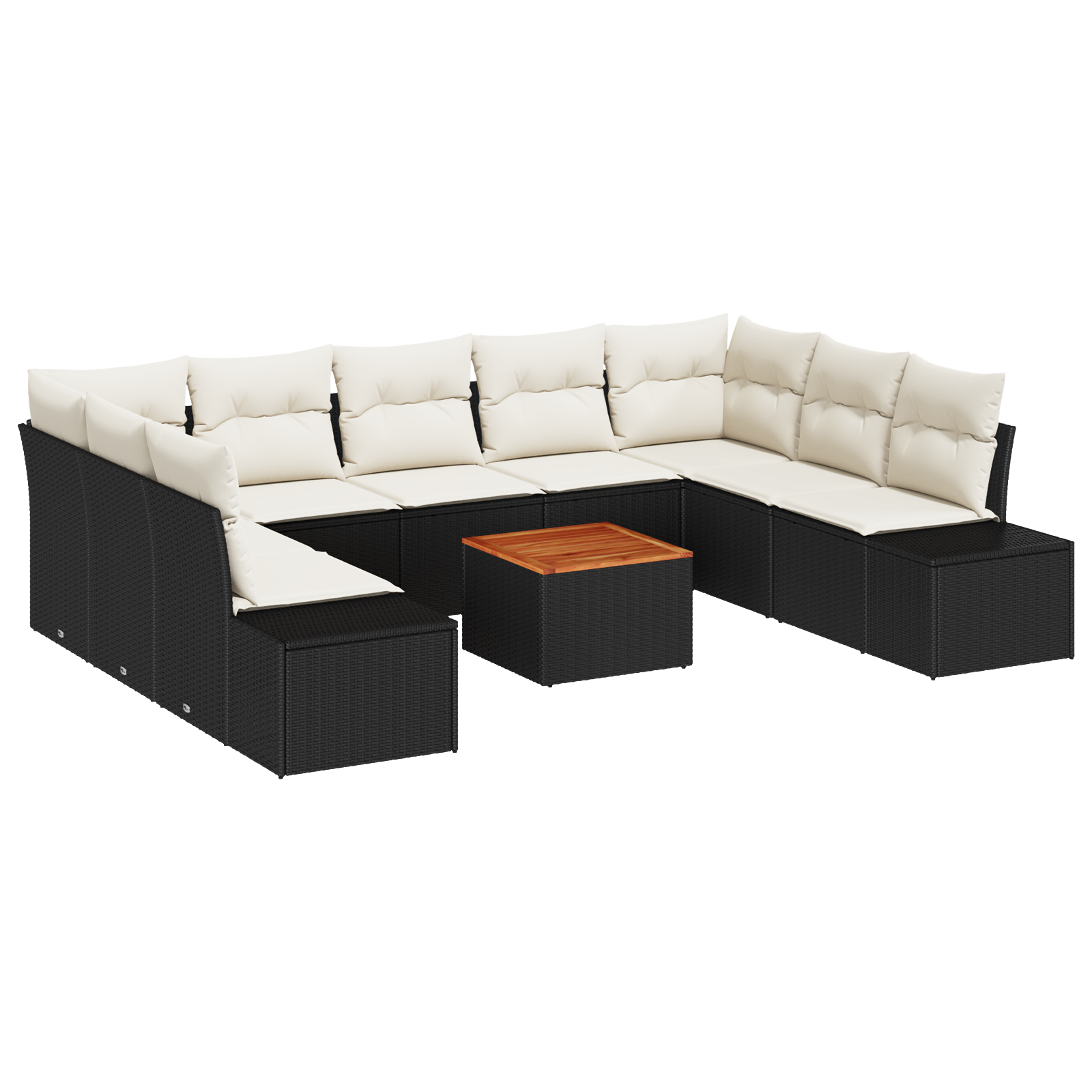 Set di Sofà da Giardino 10 Pezzi con Cuscini Nero Polyrattan Acacia