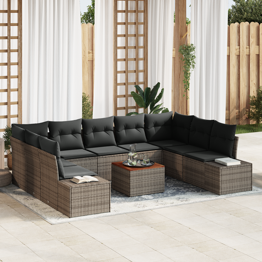 Set Divani Giardino 10 Pezzi con Cuscini Grigio in Rattan Polietilene Acacia