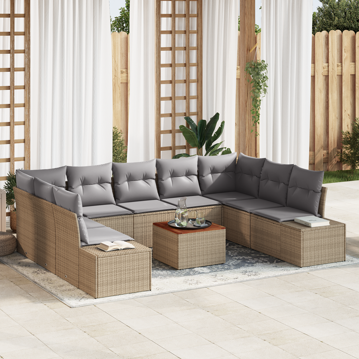 Set di divani da giardino 10 pezzi con cuscini Beige Rattan Acacia