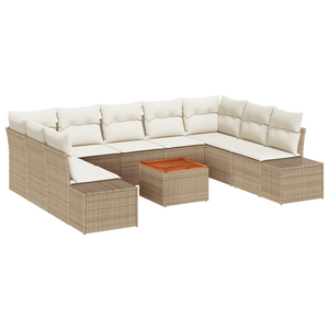 Set di divani da giardino 10 Pezzi con Cuscini Beige Polirattan