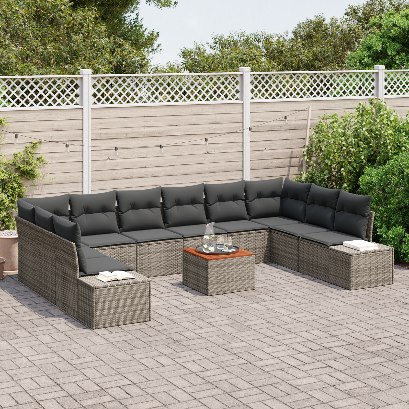 Set Divano Giardino 11 Pezzi con Cuscini Grigio Polyrattan