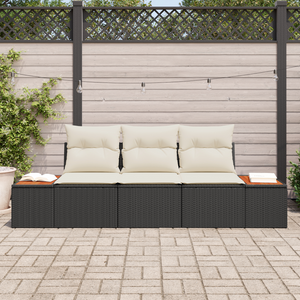 Set Divano da Giardino a 3 Pezzi con Cuscini Nero Polyrattan Acacia