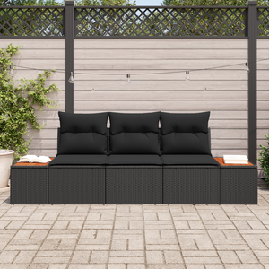 Set da Giardino  a 3 Pezzi con Cuscini Neri in Polyrattan Acacia