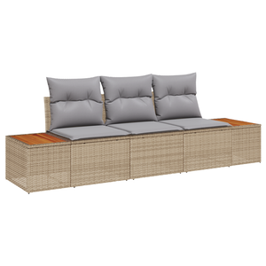 Set di divani da giardino 3 pezzi con cuscini Beige Polirattan Acacia