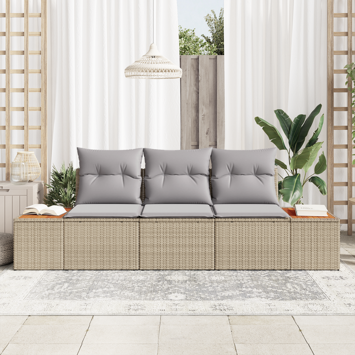 Set di divani da giardino 3 pezzi con cuscini Beige Polirattan Acacia
