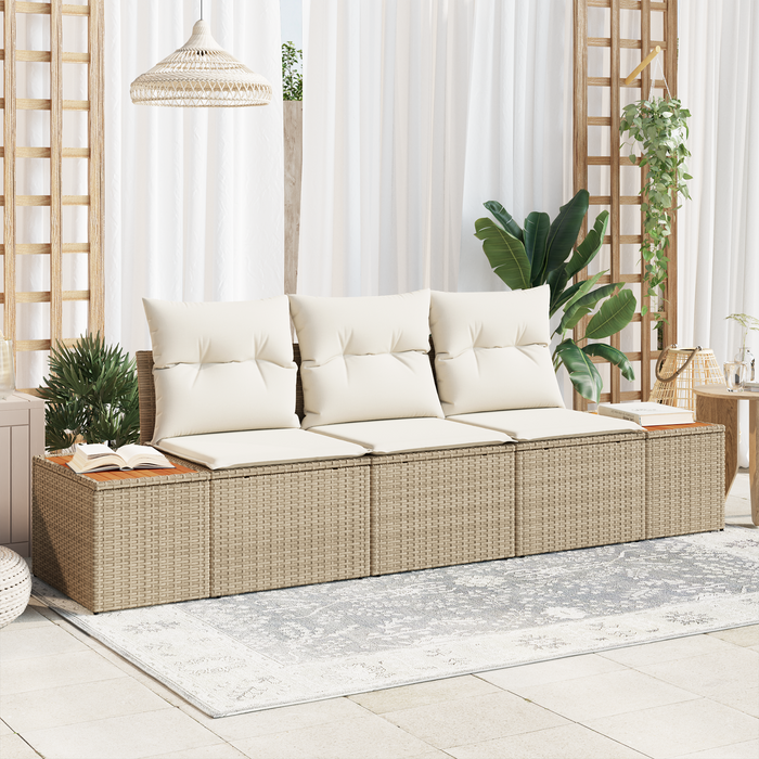 Set Divano Giardino 3 Pezzi con Cuscini Beige Rattan Acacia