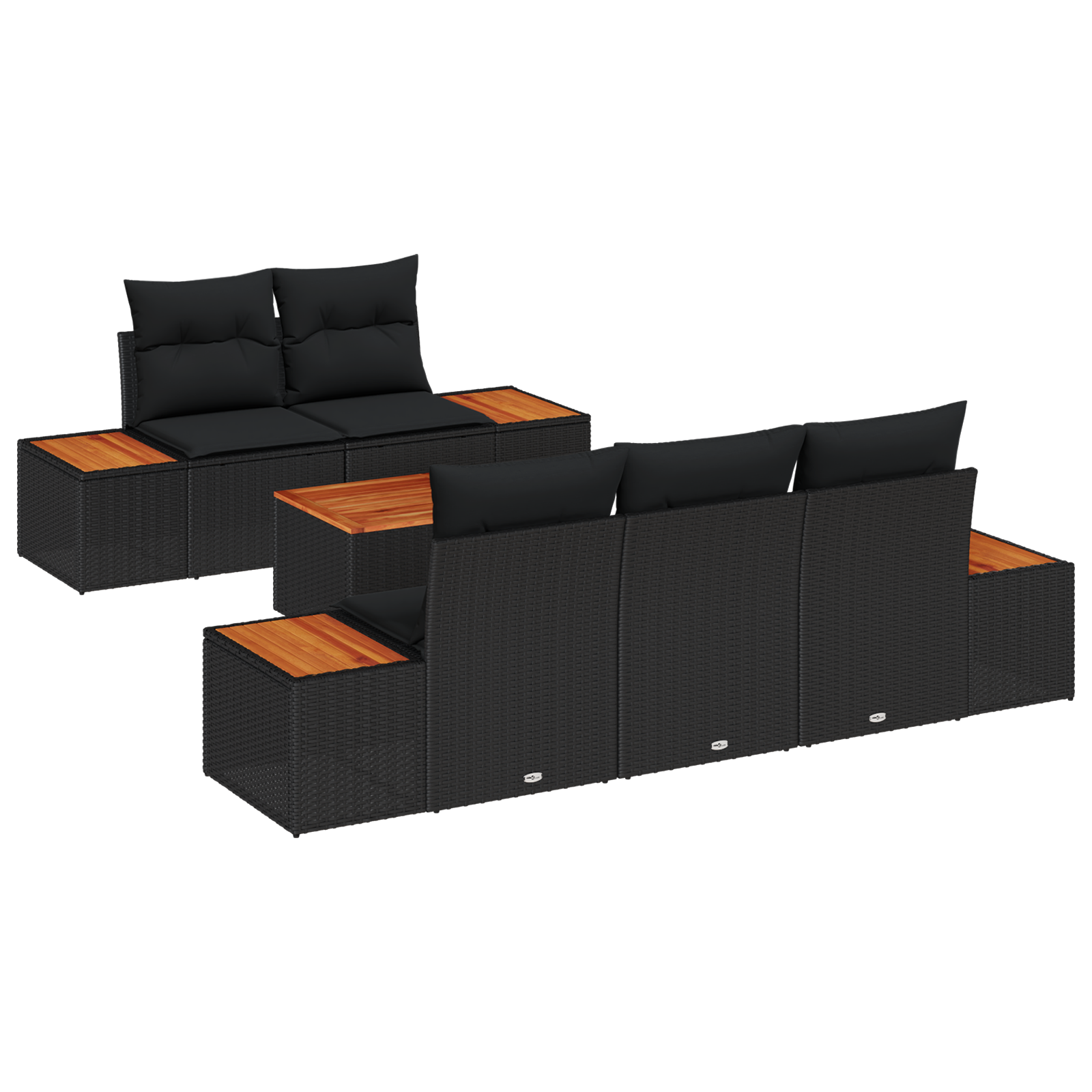 Set Divano da Giardino da 6 Pezzi con Cuscini Nero Polyrattan Acacia