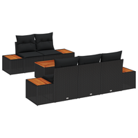 Set Divano da Giardino da 6 Pezzi con Cuscini Nero Polyrattan Acacia