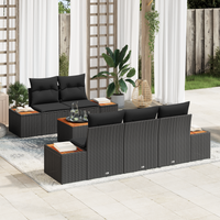 Set Divano da Giardino da 6 Pezzi con Cuscini Nero Polyrattan Acacia