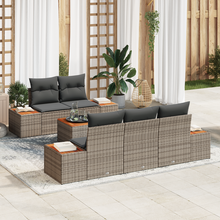 Set Divano Giardino 6 Pezzi con Cuscini Grigio Polyrattan Acacia