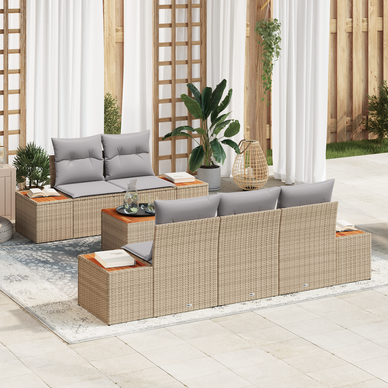 Set di divani da giardino  da 6 pezzi con cuscini beige in rattan sintetico