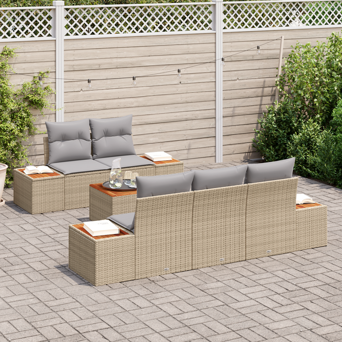 Set di divani da giardino  da 6 pezzi con cuscini beige in rattan sintetico