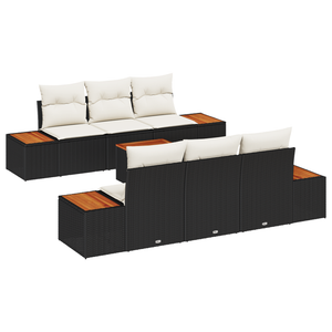 Set Divano da Giardino da 7 Pezzi con Cuscini Rattan Polimero Nero Acacia