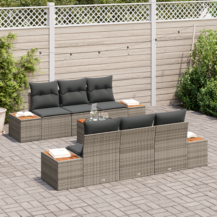 Set di Sofà da Giardino 7 Pezzi con Cuscini Rattan Grigio Acacia