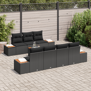Set Divano Giardino  con Cuscini Nero Rattan