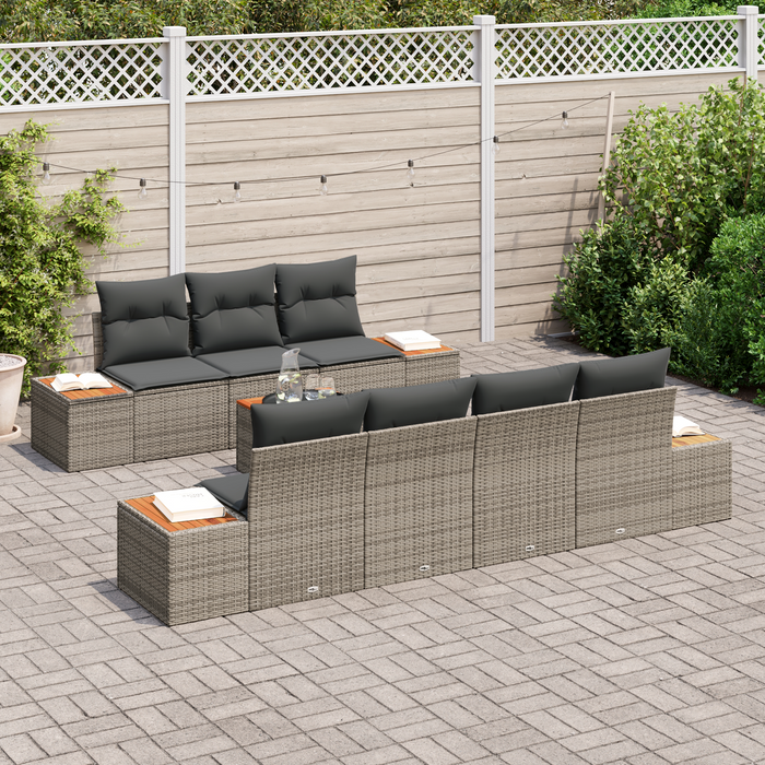 Set di Divani da Giardino 8 Pezzi con Cuscini Grigio Polyrattan Acacia