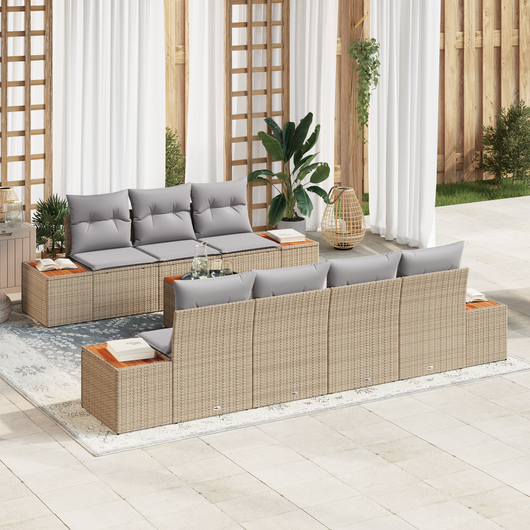 Set Divani Giardino  8 Pezzi Cuscini Beige Polyrattan Acacia