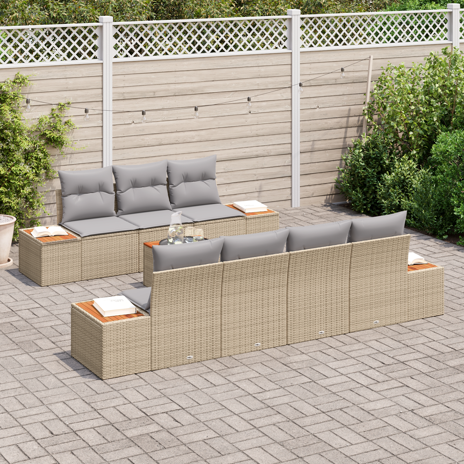Set Divani Giardino  8 Pezzi Cuscini Beige Polyrattan Acacia