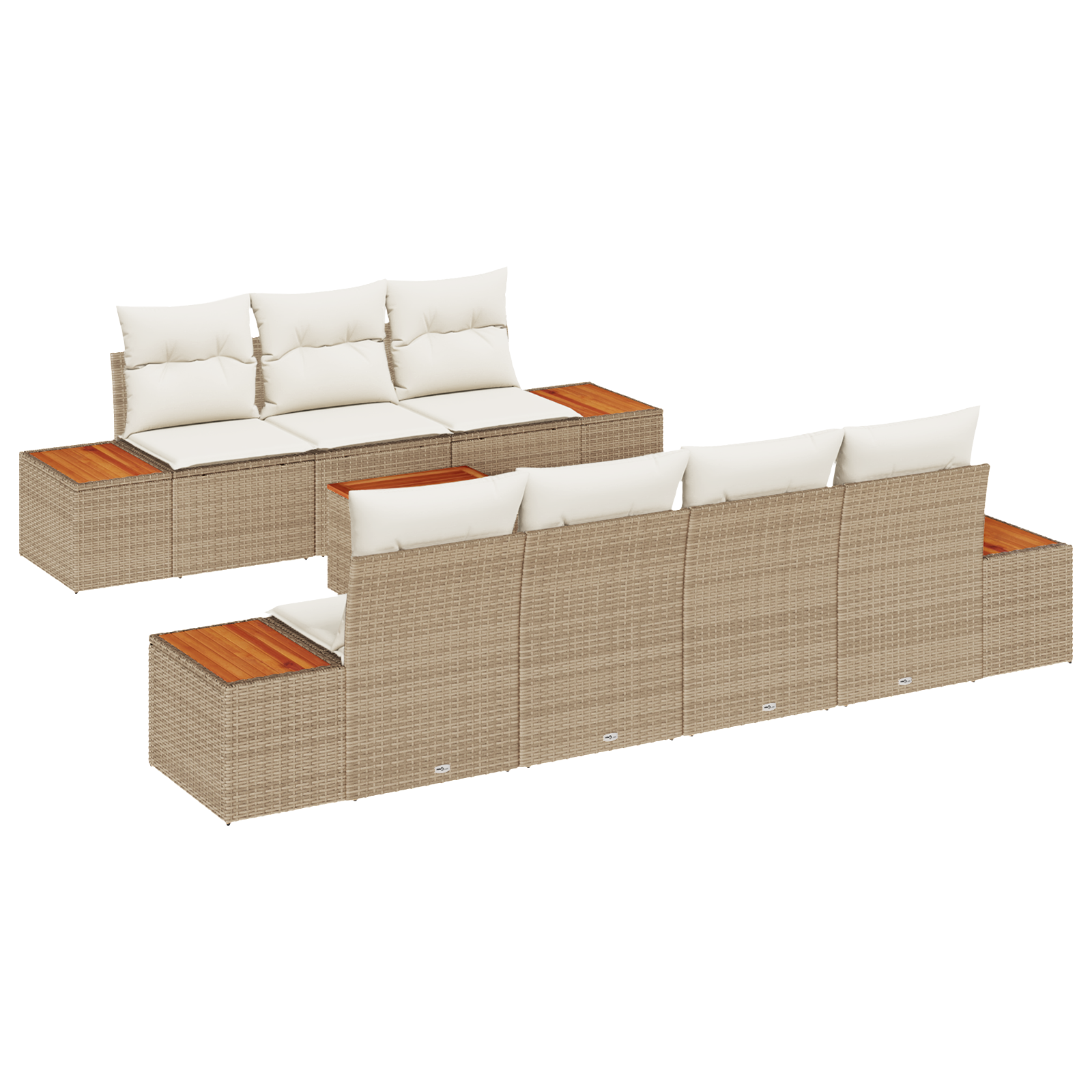 Set di Divani da Giardino a 8 Pezzi con Cuscini Beige Polyrattan Acacia