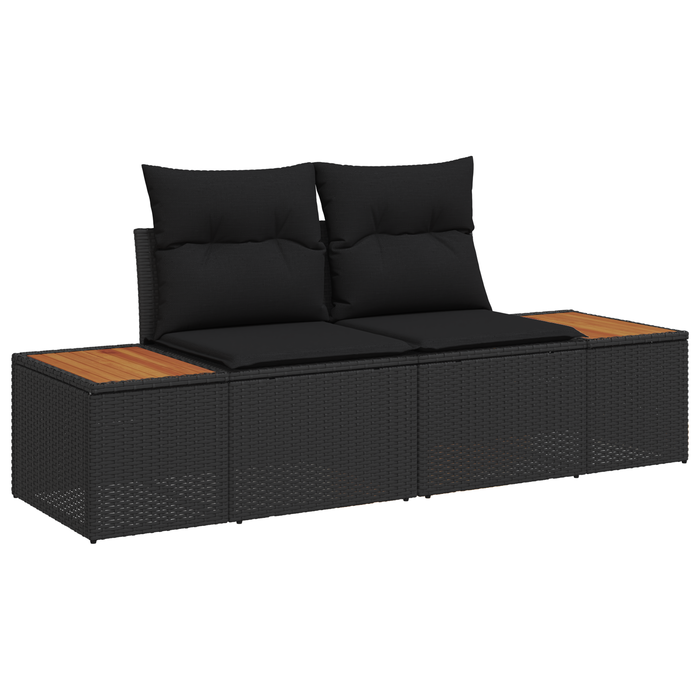 Set Divano da Giardino  8 Pezzi con Cuscini Rattan Nero Polirattan Acacia