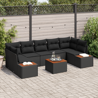 Set Divano da Giardino  8 Pezzi con Cuscini Rattan Nero Polirattan Acacia