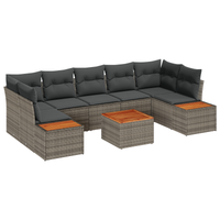 Set Divano Giardino  8 Pezzi con Cuscini Grigio Polirattan Acacia