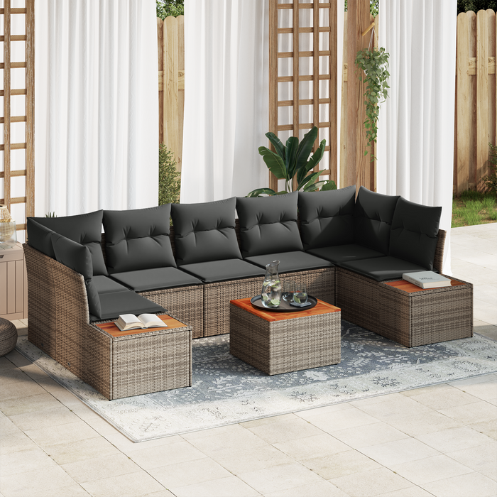 Set Divano Giardino  8 Pezzi con Cuscini Grigio Polirattan Acacia