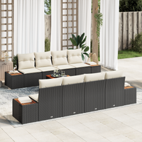 Set di Divani Giardino  9 Pezzi con Cuscini Rattan Sintetico Nero Acacia