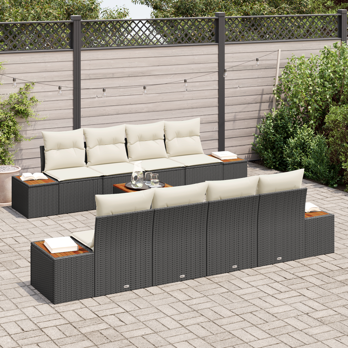 Set di Divani Giardino  9 Pezzi con Cuscini Rattan Sintetico Nero Acacia