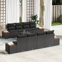 Set Divano Giardino 9 Pezzi con Cuscini Nero Polyrattan e Legno Acacia