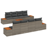 Set Divano da Giardino  9 Pezzi con Cuscini Grigio Polyrattan Acacia