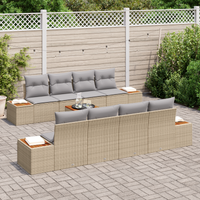 Set divano da giardino 9 pezzi con cuscini Beige Polyrattan Acacia