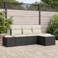 Set Divano da Giardino  4 Pezzi con Cuscini Rattan Polio Nero Acacia