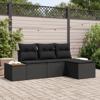 Set di Divani da Giardino in 4 Pezzi con Cuscini Nero Rattan Poliestere Acacia