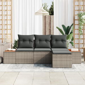 Set Divano Giardino a 4 Pezzi con Cuscini Grigio Polirattan Acacia