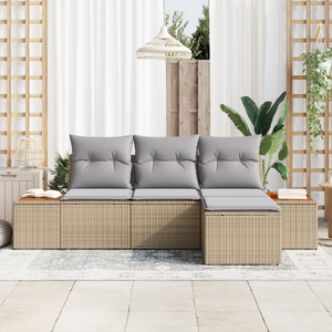 Set di Divani da Giardino  4 Pezzi con Cuscini Beige Polyrattan Acacia