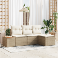 Set di divano da giardino a 4 pezzi con cuscini beige in polirattan e acacia