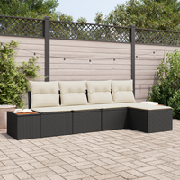 Set di divani da giardino  5 pezzi con cuscini in polyrattan nero e acacia