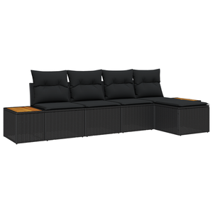 Set divani giardino  5 pezzi con cuscini Nero Polyrattan Acacia
