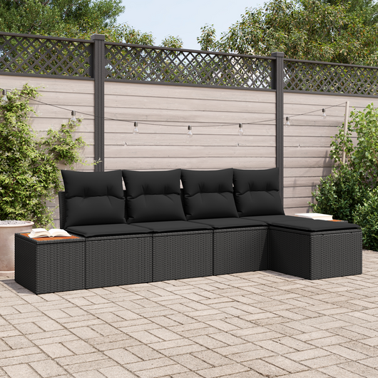 Set divani giardino  5 pezzi con cuscini Nero Polyrattan Acacia