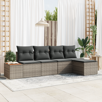 Set da giardino  5 pezzi con cuscini grigio rattan poliestere acacia