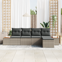 Set da giardino  5 pezzi con cuscini grigio rattan poliestere acacia