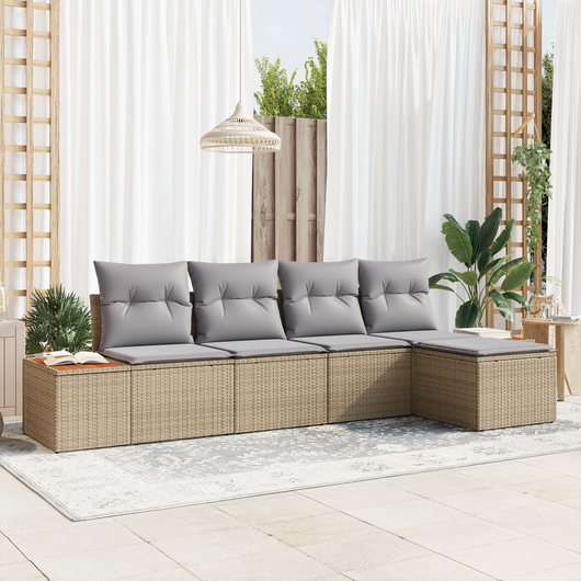 Set di divani da giardino  5 pezzi con cuscini beige polyrattan acacia