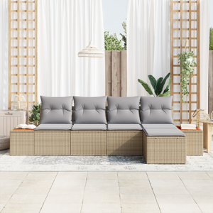 Set di divani da giardino  5 pezzi con cuscini beige polyrattan acacia