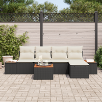 Set divano da giardino 6 pezzi con cuscini Nero Polyrattan Acacia