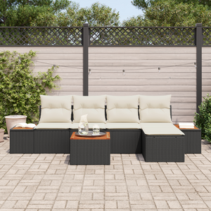 Set divano da giardino 6 pezzi con cuscini Nero Polyrattan Acacia