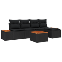 Set divani giardino  6 pezzi con cuscini nero polyrattan acacia