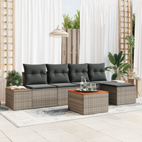 Set divano da giardino 6 pezzi con cuscini grigio polyrattan