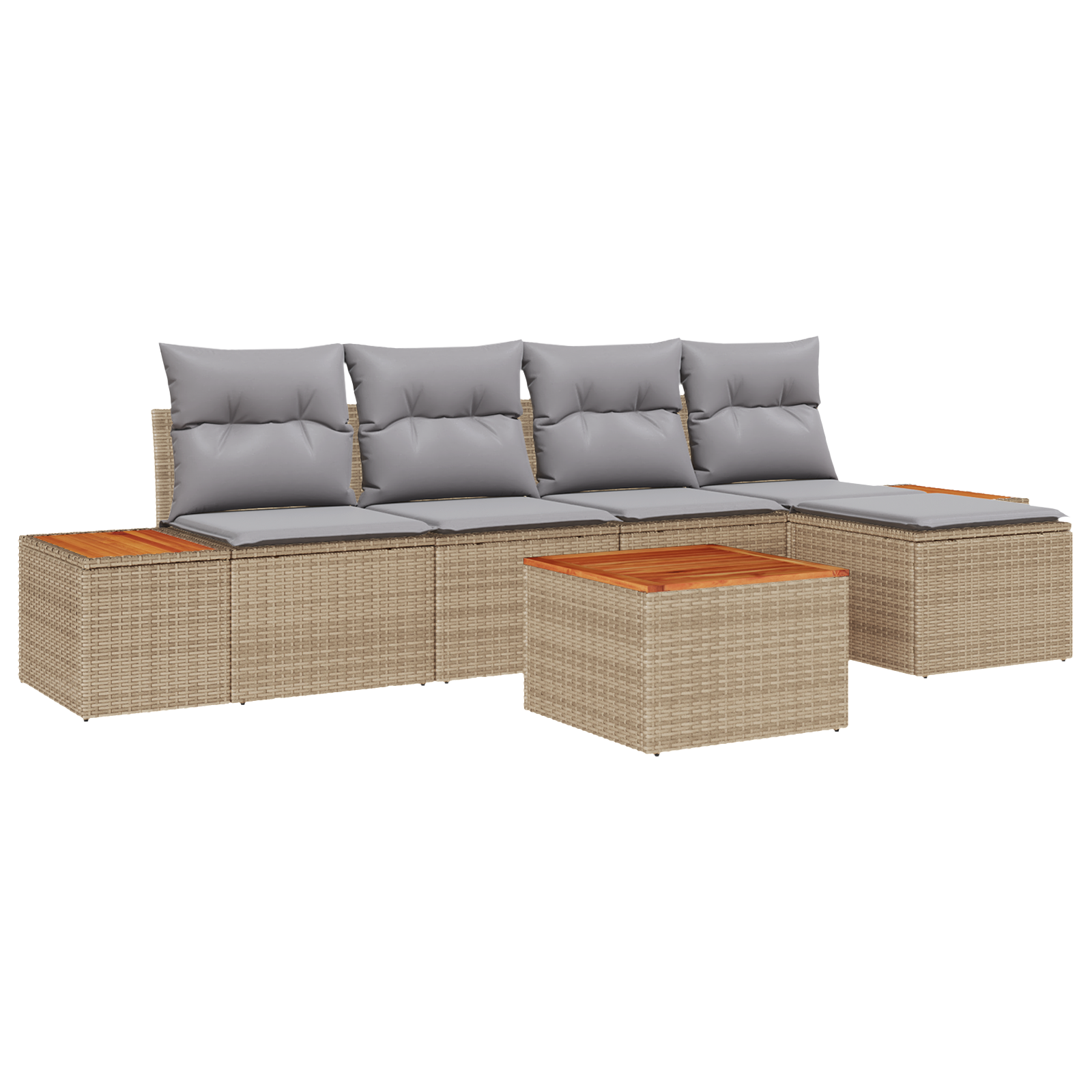 Set Divano da Giardino a 6 Pezzi con Cuscini - Polyrattan Beige Acacia